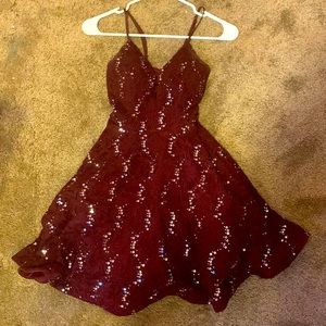 Wine Colored Dress with sparkly floral style. Size 3 women’s junior dress.